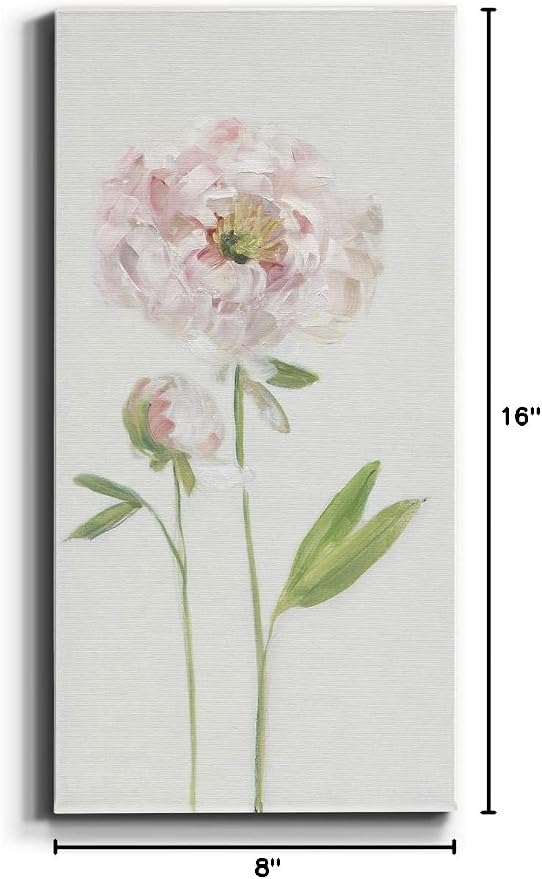 Renditions Gallery Canvas Floral Wall Art Home Paintings & Prints Single Stem Peony Rustic Romantic Botanical Modern Artwork Decorations for Bedroom Office Kitchen - 8"x16" LT43