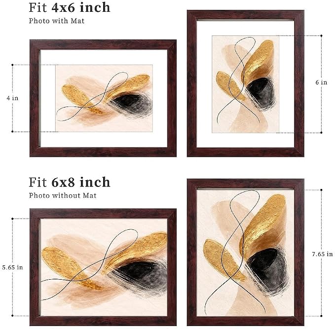 VIOLABBEY 4x6 Picture Frame Deep Brown Set of 2 with Real Glass Front