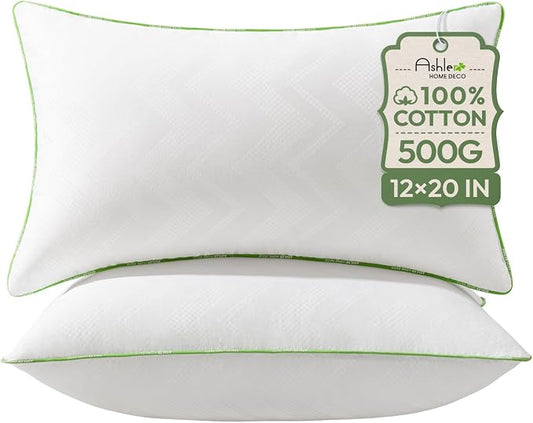 Ashler 12x20 Pillows Insert Set of 2, Lumbar Pillow | 100% Cotton Cover, Lumbar Pillow, Premium Square Pillow Stuffer Sham, Decorative Throw Pillows for Couch, Bed & Sofa