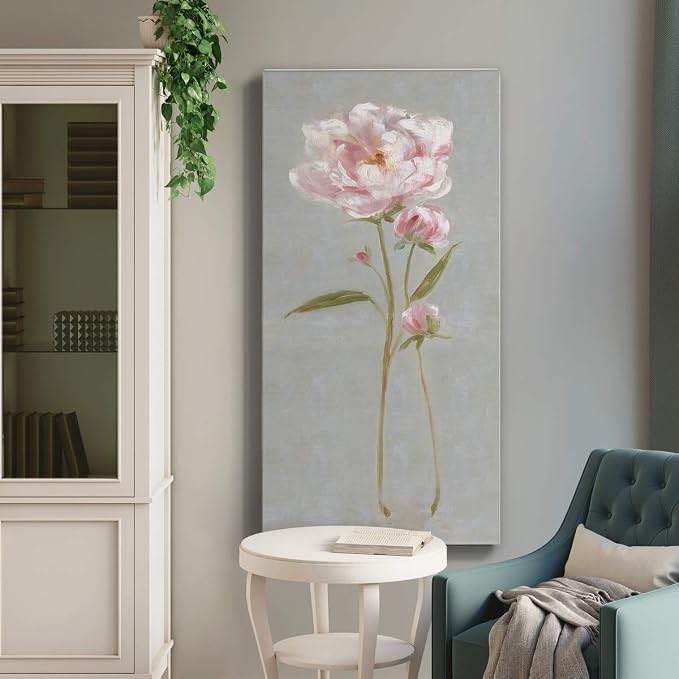 Renditions Gallery Canvas Nature Wall Art Home Paintings & Prints Magical Pink Peony Modern Romantic Abstract Canvas Glam Artwork Decorations for Bedroom Office Kitchen - 20"x40" LT43