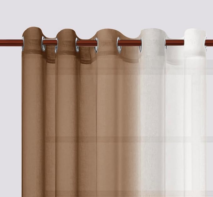 DWCN Ombre Sheer Curtains - 84 inches Faux Linen Semi Voile Gradient Light-Filtering Bedroom and Living Room Curtains, Set of 2 Grommet Top Window Drape Panels, 60 x 84 Inch Length, Warm Brown