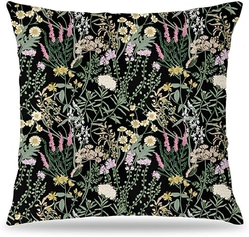 Vibrant Rustic Floral Pillow Covers 18x18 Double-Sided, Cottagecore Room Home Decor, Retro Aesthetic Maximalist Rustic Wildflower Botanical Decorative Throw Pillow Covers
