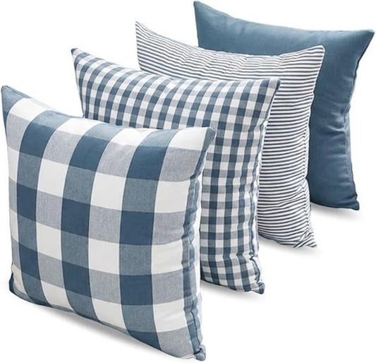 Light Dusty Blue Buffalo Check Plaid Farmhouse Pillow Covers 20x20 Set of 4 | Soft & Durable Decorative Couch Pillow Case Cushion Covers 20 x 20, Light Dusty Blue Pillow Covers, Gingham Checkered Striped
