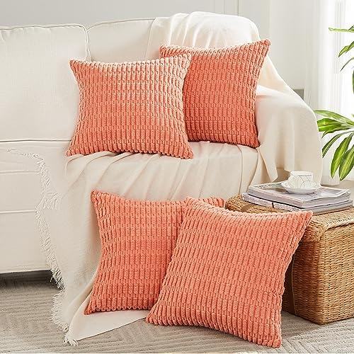 Fancy Homi 4 Packs Decorative Throw Pillow Covers for Living Room Couch Bed, Modern Farmhouse Boho Home Décor Accent Cushion Case, 20" x 20", Coral