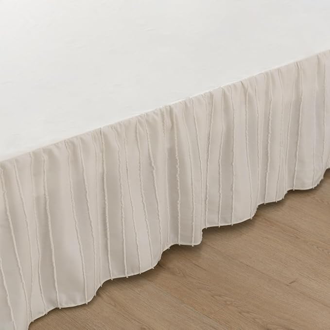 Bed Skirt King Size - Ruffled Bed Skirt - with Split Corners - Ivory | Striped Boho Tufted -18 Inch Drop Bedskirt with Platform-Soft Premium Hotel Quality - Easy Fit