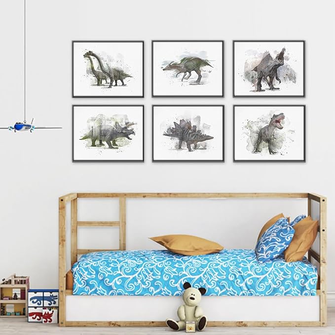 DREAM BIG PRINTABLES Double Exposure Dinosaur Art Prints (Set of 6) - 8x10s | Living Room Decor for Animal Lovers | Room Decor Aesthetic