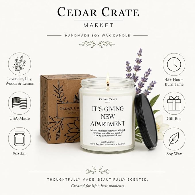 House Warming Gifts New Home – Funny Housewarming Candle for Women, Men, Couples – New Apartment Gift, First Home Present, 100% Soy, Lavender Scent, Cotton Wick, Reusable Jar, Gift Box – Made in USA
