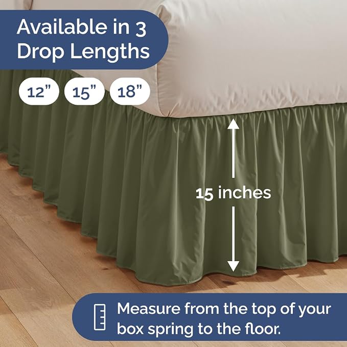 Bedskirt Full Size Ruffle - Ruffled Bed Skirt - 12 Inch Drop - Sage Green | Bedskirt with Platform, Ultra-Soft Premium Hotel Quality, Wrinkle Free, Fade & Shrink Resistant, for Women, Men, Kids & Teens