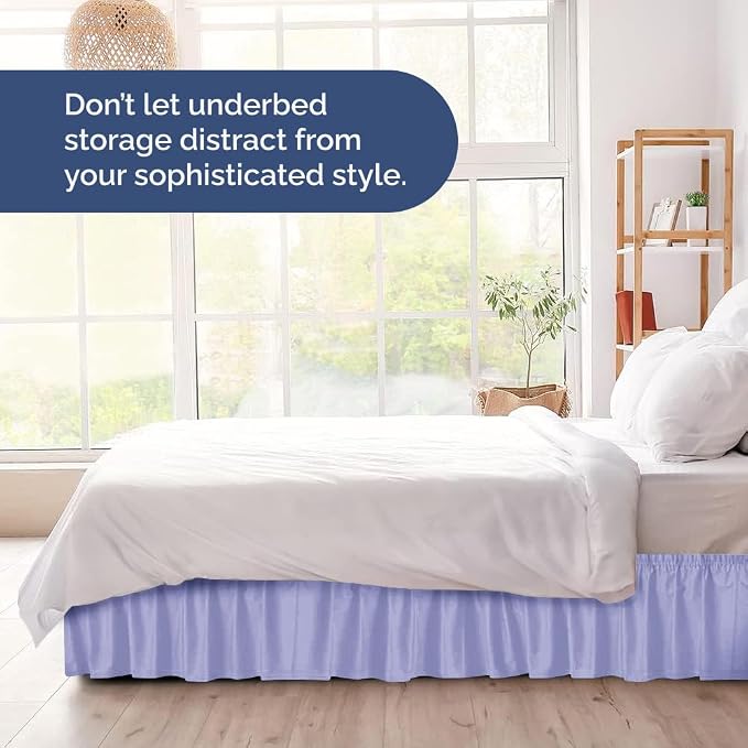 Wrap Around Dust Ruffle Bed Skirt - College Dorm Room - Twin/Twin XL | Lavender, 12 Inch Drop, Elastic Strap & Adjustable Pleated Bedskirt, Wrinkle Free, for Women, Men, Students, Kids & Teens