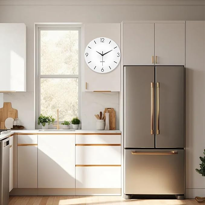 XFM Modern Simple Wall Clock 16 Inch White Minimalist | Silent Non-Ticking Battery Operated Big Size Simple Analog Decorative for Living Room Kitchen Office Decor