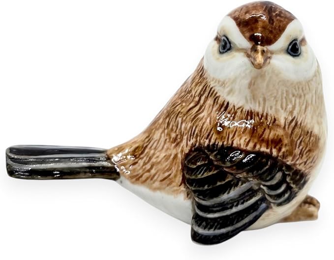 WitnyStore Tiny 2¾" Brown Sitting Look Right Eurasian Sparrow Bird Figurine - Miniature Hand Made Ceramic Birds Aves Colorful Porcelain Feathered Animals Cute Decorative Collectible Figure Décor Gifts
