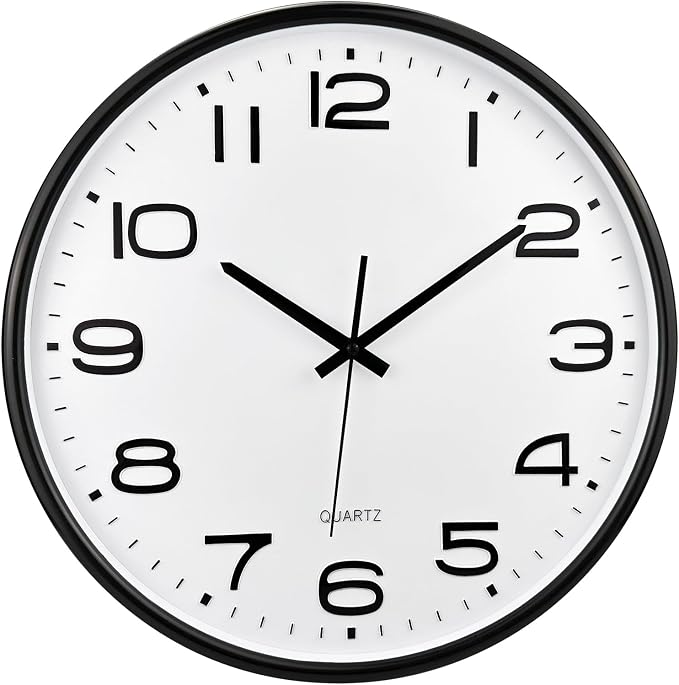 Plumeet 16'' Extra Large Wall Clock, Battery Operated Wall Clocks Silent Non-Ticking Quartz, Modern Style Suitable for Bedroom Living Room Office Decor - 3D Numbers Display, Black