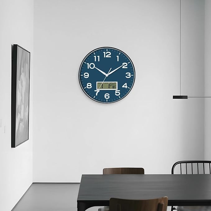 AKCISOT 12 Inch Wall Clock, Silent Battery Operated Analog Clock, Blue | LCD | Office | Kitchen | Living Room | Classroom | Easy-to-read Numbers