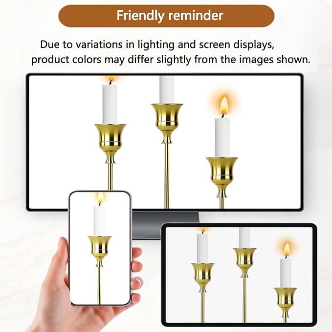 6 Sets Candle Holder Brass Gold Candlestick Holders - Vintage Modern Metal Taper Candle Holders, Decorative Centerpiece for Table Mantel, Wedding Kitchen Home Decor, Wedding Gift,18Pcs