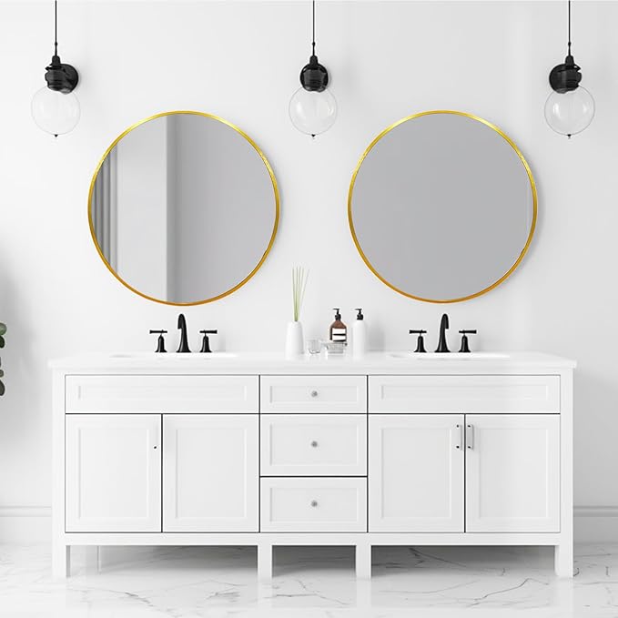 Gold Circle Mirror 22 inch, Round Mirror, Brushed Gold Metal Frame | Circular Wall Mirrors for Bathroom, Bedroom, Entryway, Living Room, Hallway, Over Sink, Wall Decor,Vanity,Golden,Brass,Rustic