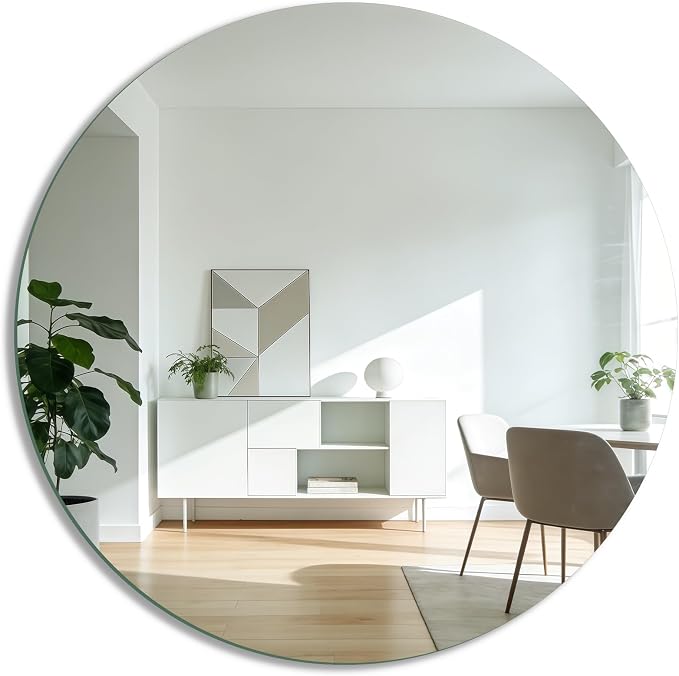 10 inch Frameless Glass Round Mirror for Wall Decor, 2mm Thin Thick | High Clear No Distortion Glass Circle Mirror for Bathroom, Home Decor, Round Mirror Tray Plate Panel for Table Centerpiece