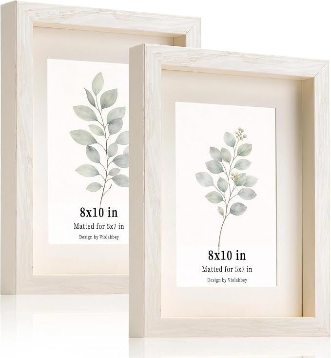 VIOLABBEY 8x10 Picture Frame Creamy White Set of 2 with Real Glass Front