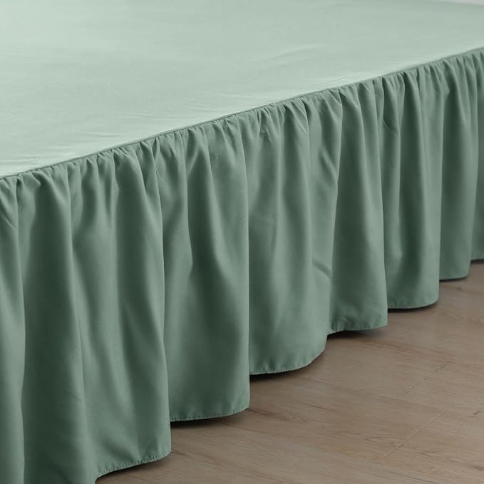 Bed Skirt King Size Ruffled Bed Skirt with Split Corners | 12 Inch Drop Dust Ruffle Bed Skirt with Platform, Sage Green, 12" King