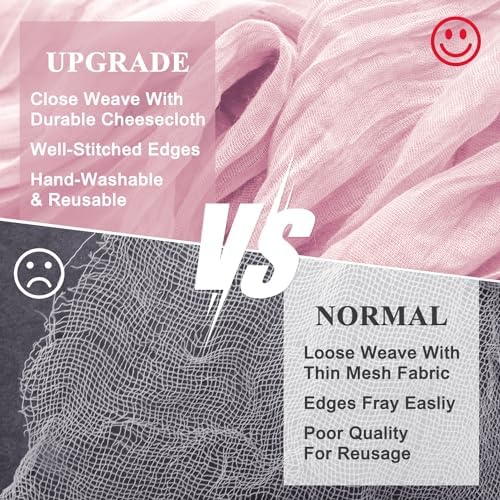 Wokceer Cheesecloth Table Runner Blush Pink 10FT Boho Gauze Runner, 4 Pack
