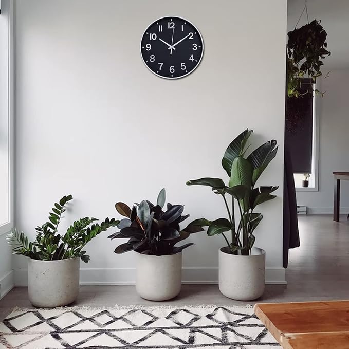HZDHCLH 12 Inch Silent Wall Clock Battery Operated Non Ticking Black Silver | Non Ticking Round Clock for Wall,Wall Clock for Kitchen Bedroom Living Room Office Classroom Decor