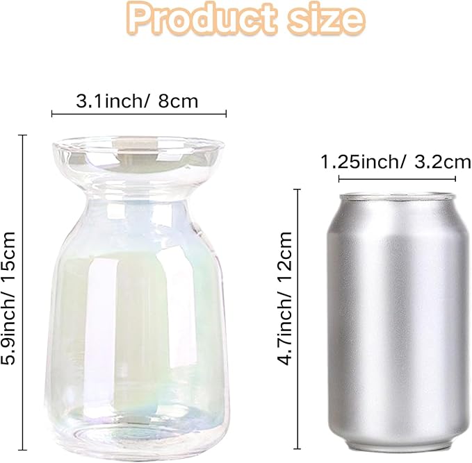 Gute Glass Vases for Decor,Modern Iridescent Flower Vase Centerpiece,5.9in | Premium Glass,Sturdy Thickened Base,Smooth Polished Rim,Wide Opening,Tapered Neck Design,For Living Room Kitchen Office