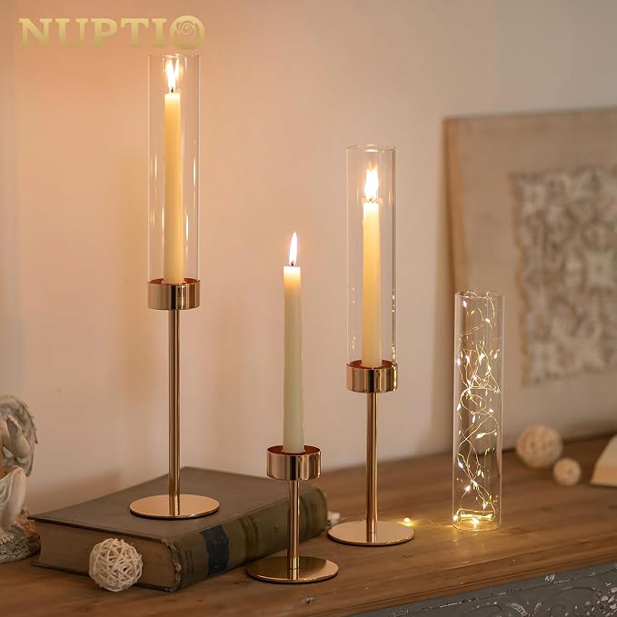 NUPTIO Hurricane Candlestick Holders for Centerpiece, Taper Candle Holders