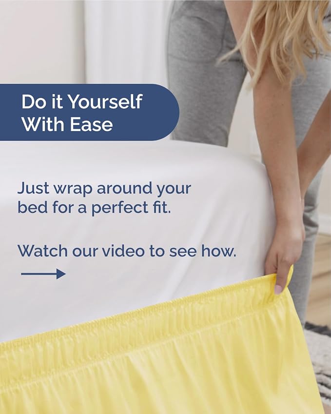 Wrap Around Dust Ruffle Bed Skirt - Yellow - for Full Size Beds w/ 9 Inch Drop - Easy Fit Elastic Strap - Adjustable Pleated Bedskirt w/Brushed Fabric - Wrinkle & Fade Free - Women, Men, Kids & Teens