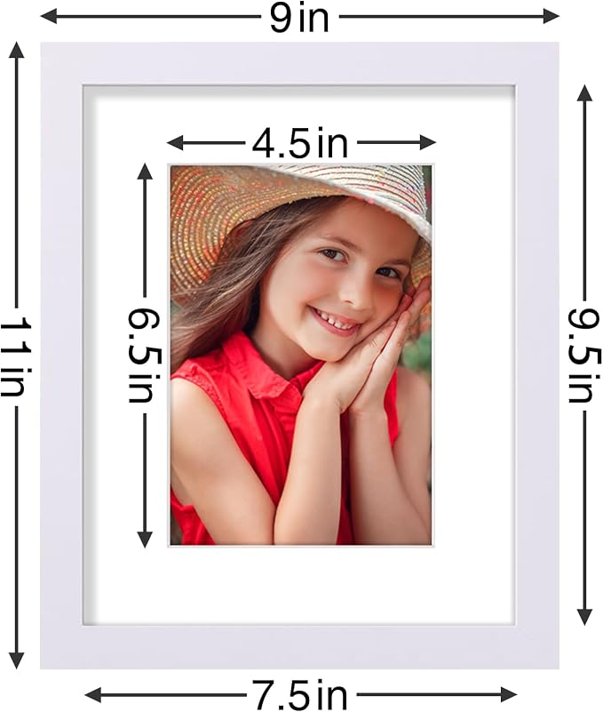 Vittanly 8x10 Picture Frames Set of 9 for Wall or Tabletop Display, White | Display Pictures 5x7 with Mat or 8x10 without Mat, Small Photo Frames, Engineered Wood with Shatter Resistant Plexiglass