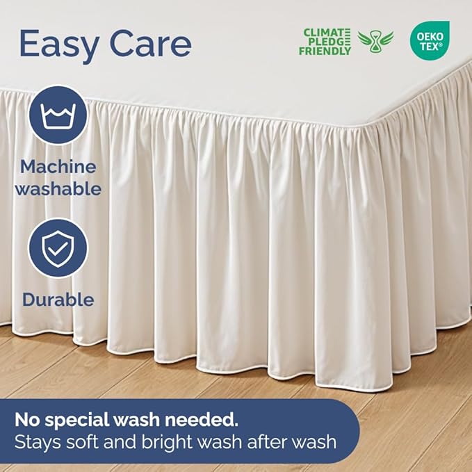 Bedskirt Queen Size Ruffle - Ruffled Bed Skirt - 12 Inch Drop - White | Bedskirt with Platform, Ultra-Soft Premium Hotel Quality, Wrinkle Free, Fade & Shrink Resistant, for Women, Men, Kids & Teens