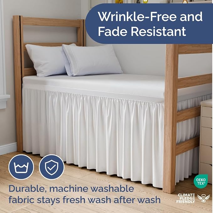 White Full XL Dorm Bed Skirt 34 Inch Drop Split Corners Extra Long