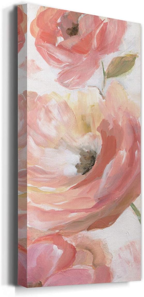 Renditions Gallery Canvas Floral Wall Art Modern Paintings & Prints Decorations Pink Blooming Flowers Glam Vibrant Botanical Wall Hanging Artwork for Bedroom Office Kitchen - 20"x40" LT43