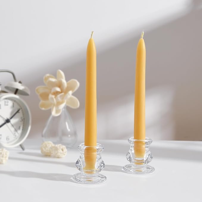 Clear Glass Taper Candle Holders Set of 12 | Candlestick for Wedding Decoration and Dinning