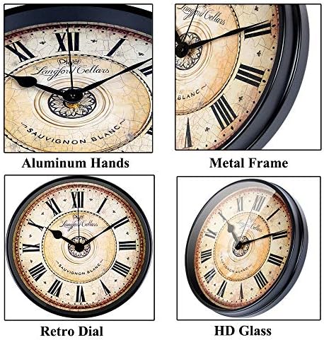 Justup 12 inch Metal Black Wall Clock European Style Retro Vintage Clock