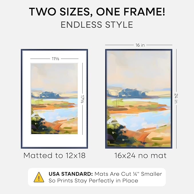 Homeforia 16x24 Blue Picture Frame, High-End Metal, 12x18 Mat, Glass