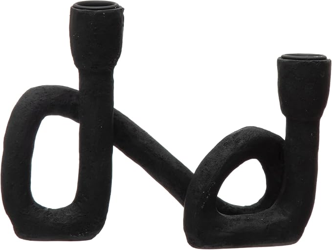Bloomingville Decorative Resin Double Taper Candle Holder, Black (Pack of 8)