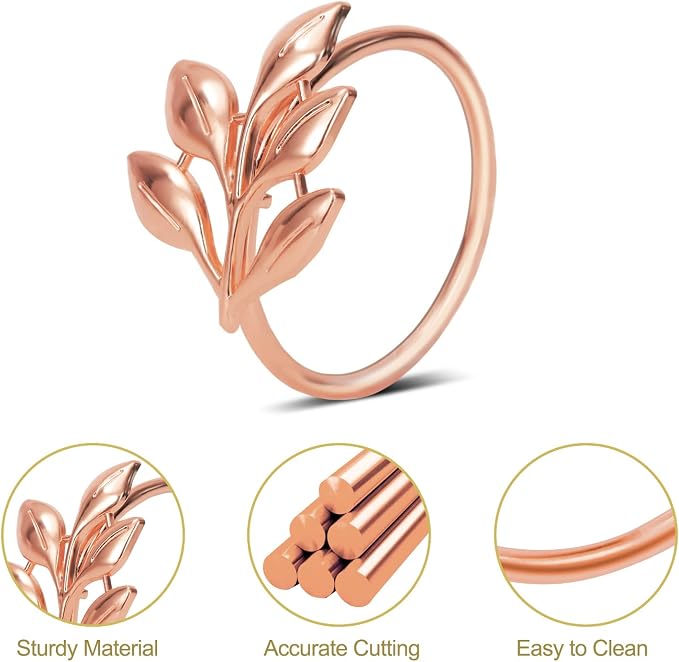 KPOSIYA Set of 12 Leaf Napkin Rings Metal Gold Napkin Holder Table Napkin Rings for Thanksgiving Day Christmas Dinning Table Parties Everyday (Ye Zi-Rose Gold 12)