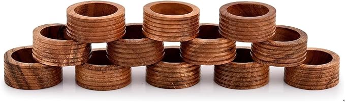 Handmade Wooden Napkin Ring Made by Artisan Beautifully Crafted and Designed in India (,Set of 12 BL)