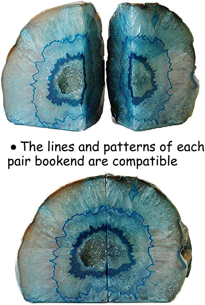 Teal Agate Bookends Heavy Duty Geode Stone Book End Holders Decorative | Polished Stone Book Stoppers Supports Home Office Decor with Rubber Bumpers Dyed Teal 1 Pair, 3-4 LBS