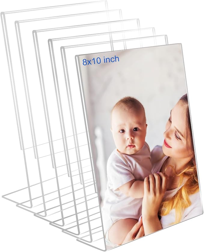 8x10 Acrylic Picture Frames, Set Of 6 Clear Acrylic Frameless Transparent Frame Gift for Desktop Display, Vertical Standing Picture or Display Sign Holder with Inserts for Home Office