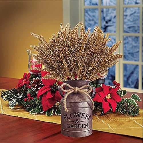 CATTREE Artificial Plants for Christmas Decoration, Plastic Grass Faux Shrubs Fake Lavender Leaves Simulation Wheat Ears Bushes Home Indoor Garden Wedding Hall Table Planter Filler - Gold 2 Pcs