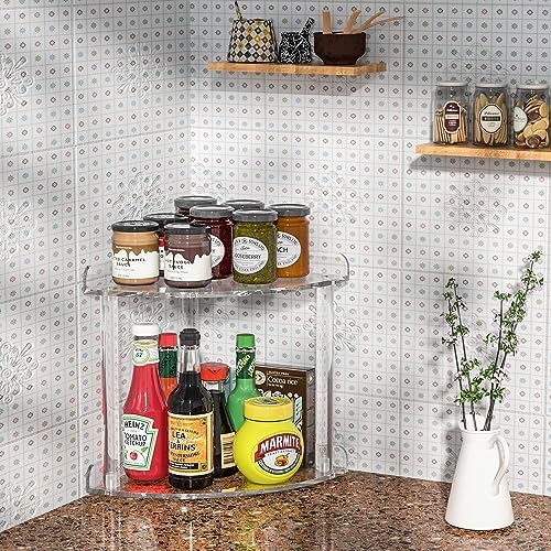 Sezanrpt 2 Tier Countertop Corner Organizer Shelf 7x7x8 Inch, Acrylic Bathroom Organizer Corner Shelf for Countertop, Clear Vanity Storage Organizer for Skincare, Cosmetics, Perfume