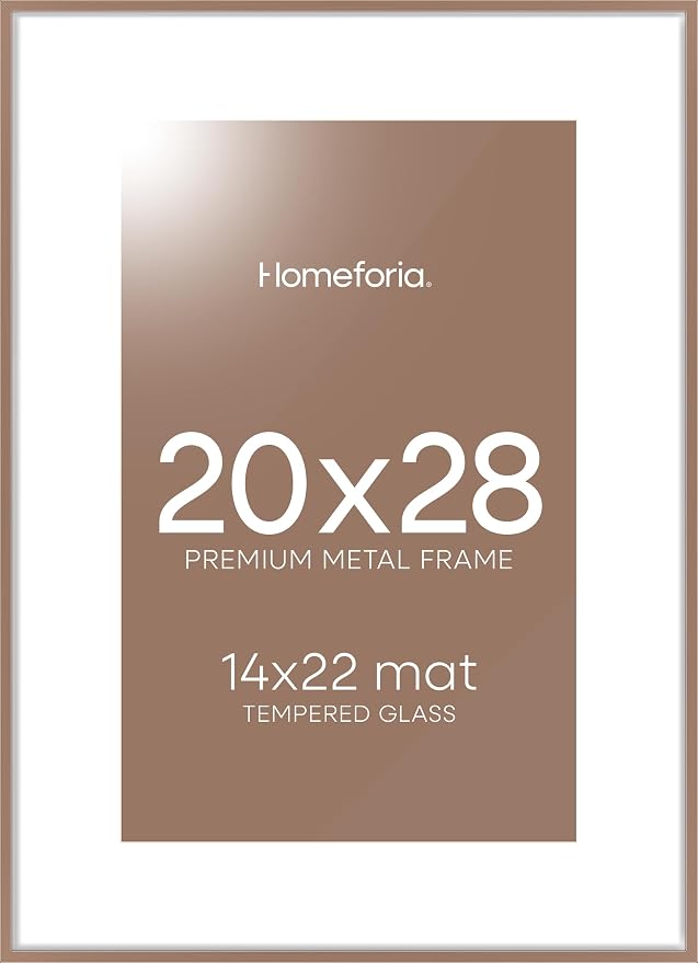 Homeforia 20x28 Mocha Picture Frame, High-End Metal, 14x22 Mat, Glass