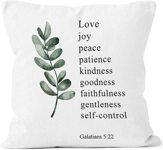 Christian Bible Verse Fruit of The Spirit Throw Pillow Covers 18x18, Scripture Galatians Decor Pillow Cases for Bedroom Living Room, Religious Decorative Square Pillowcases for Couch Bed Sofa