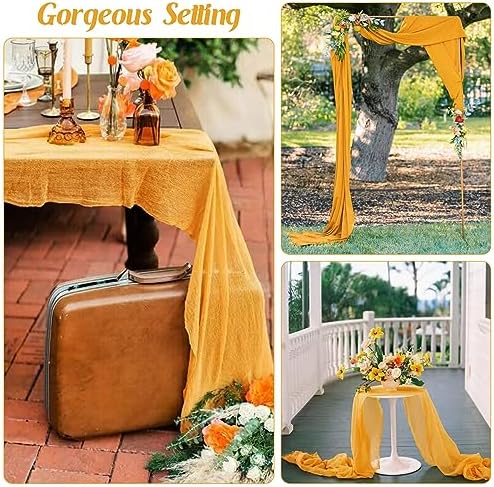 6 Pieces Mustard 10FT Cheesecloth Table Runner Boho Gauze Fabric Table Runner Rustic Sheer Runner for Wedding Birthday Baby Shower Party Boho Table Decoration（Mustard）