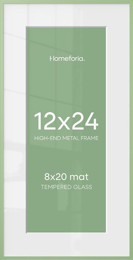 Homeforia 12x24 Green Picture Frame, High-End Metal, 8x20 Mat, Glass