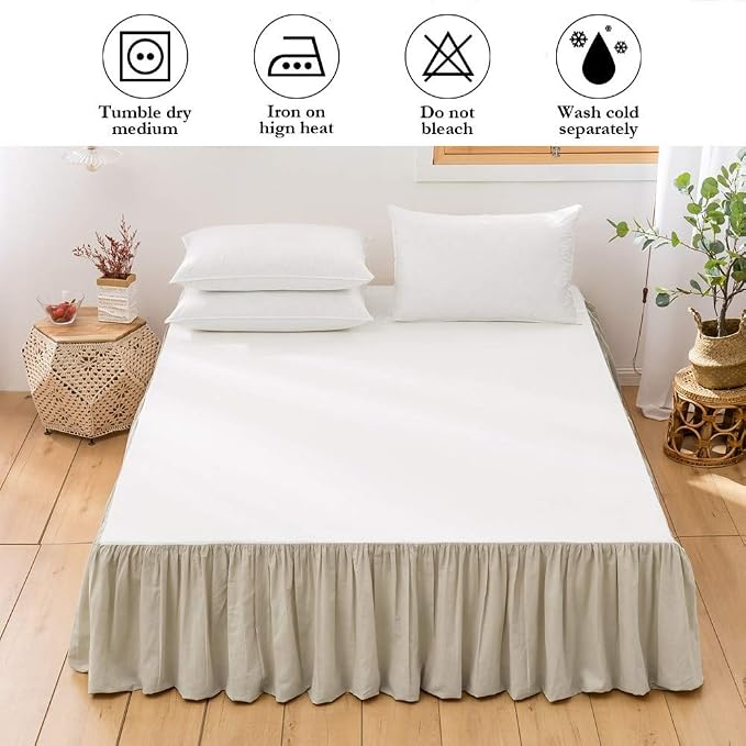 BISELINA French Linen Bed Skirt with Pleated Frills 14-Inch Tailored Drop Natural Flax Cotton Blend Dust Ruffle Soft Cozy Farmhouse Bedding (14" King, Linen)