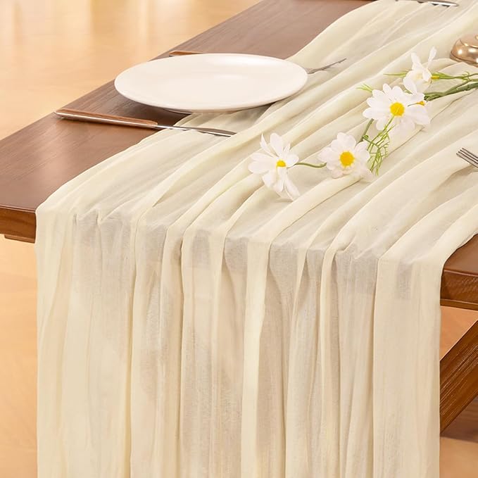 Cheesecloth Table Runner Fall Boho Wedding Birthday Party Home Decor | Beige 3pcs Rustic Gauze 10FT Cheese Cloth Sheer Farmhouse Dining Runner for Baby Shower Bridal Holiday Decorations