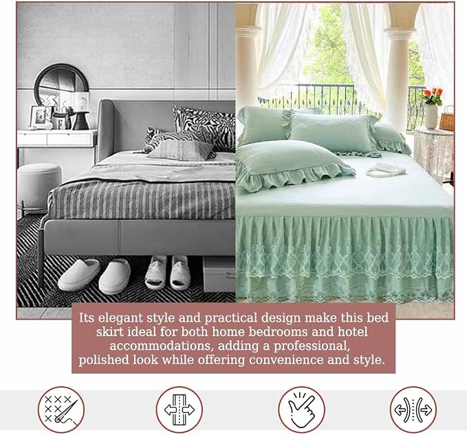 Lace Bed Skirt & Bedsheet Queen Size - 17 in. Drop, Easy Fit Ruffled Bedskirt Wrap Around Bedcover, Anti Wrinkle & Fade