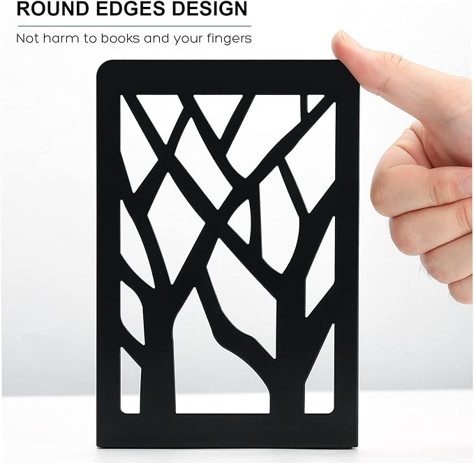 MaxGear Book Ends Tree Design Bookends for Shelves 7 x 4.7 x 3.5” 3 Pair | Metal Constructio,Heavy Duty,Non-Skid Pads,Scratch Resistant,Stable Support,Space Saving,6 Pieces,Bookcase Desktop Use
