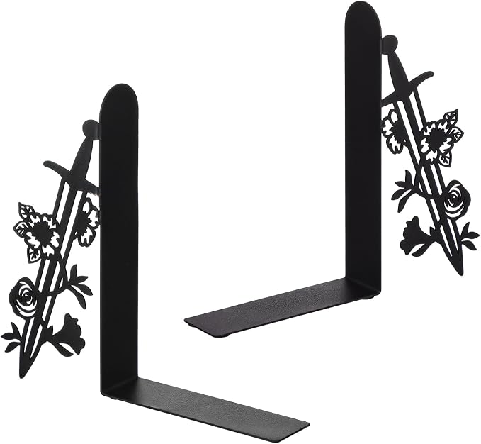 Geelin Metal Bookends Set of 2, Sword and Rose Design for Shelves